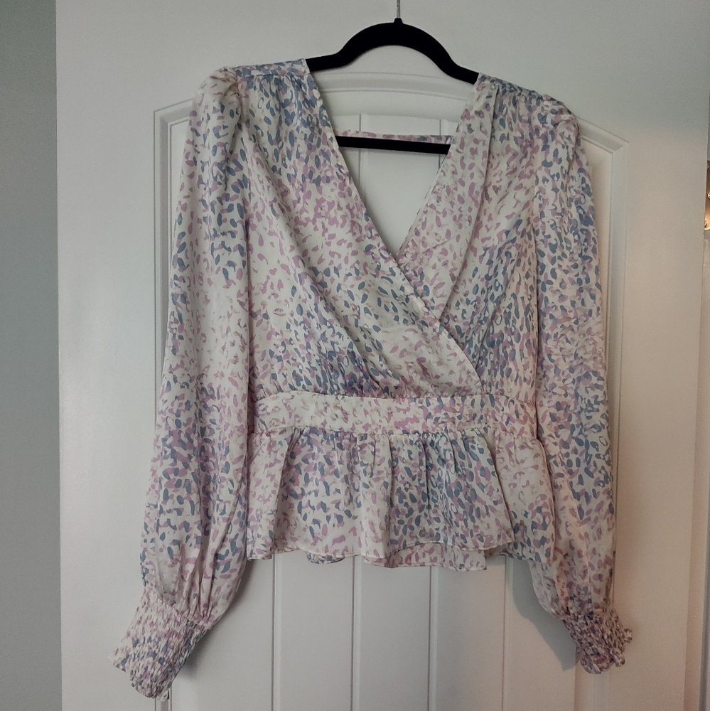 Floral Print Blouse with Smocked Cuffs
